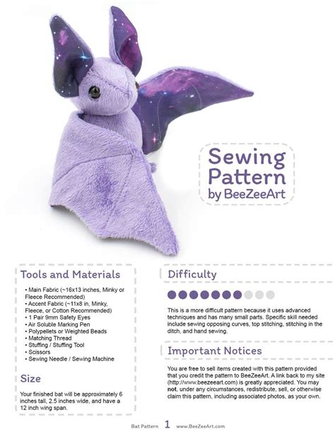 Bat Stuffed Animal Sewing Pattern Digital Download Beezeeart 1