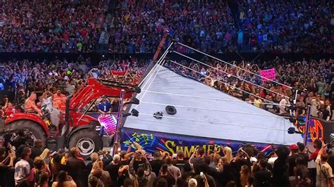 Wwe Summerslam Highlights Brock Lesnar Lifts Ring With Tractor Loses