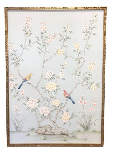 Chinoiserie Murals With Wood Fretwork Frame Chinoiserie Art Modern