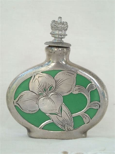 Crown Top Scent Bottle With Heavy Gauge Silver Overlay In An Art Deco