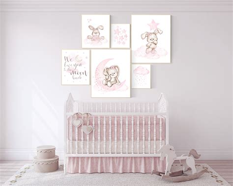 Baby Room Decor Girl Nursery Decor Girl Flower Bunny Nursery Wall Art