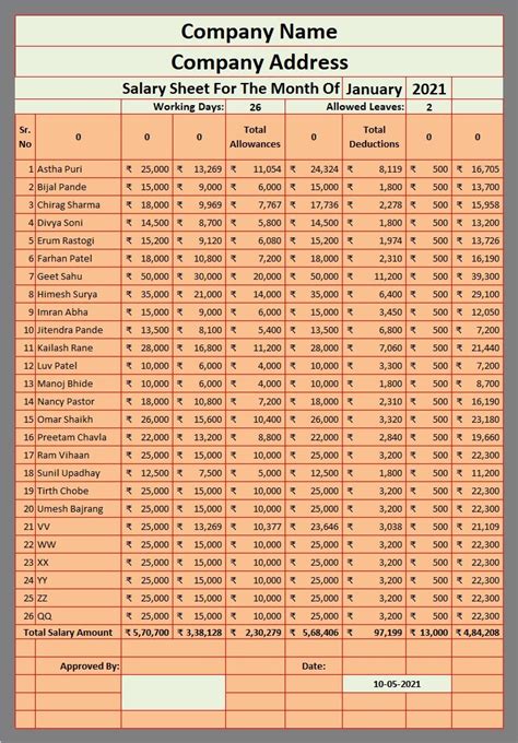 Ready To Use Payroll Excel Template With Attendance Msofficegeek