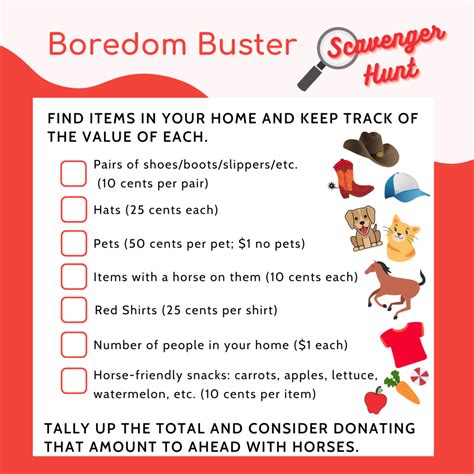 Boredom Buster Scavenger Hunt Fundraiser Ahead With Horses