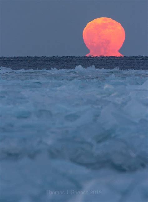 Super Moon Over Frozen Lake Moon Rise Lake Superior Open Water