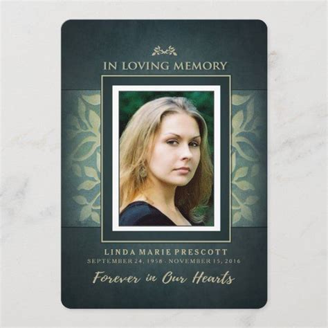 Teal And Gold Loving Memory Photo Thank You Card In 2021