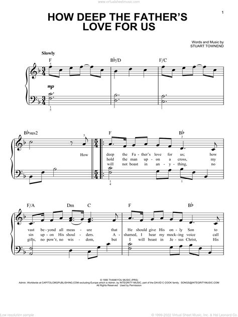 how deep the father s love for us sheet music easy for piano solo