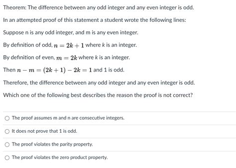 Solved Theorem The Difference Between Any Odd Integer And Chegg Com