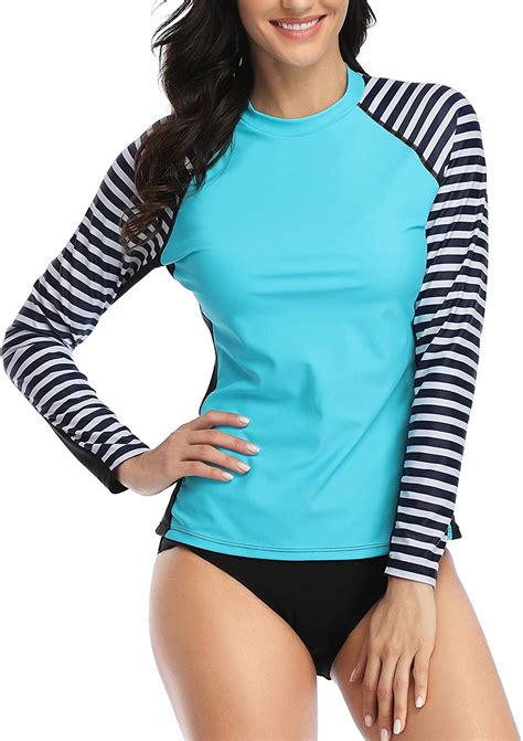 Daci Women Rash Guard Long Sleeve Two Piece Swimsuit Blue Stripe Size Small 6o Ebay