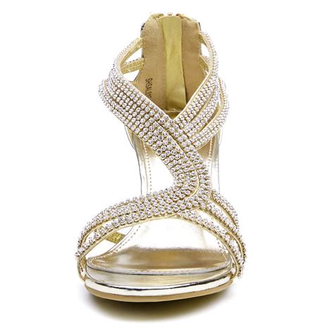 Womens Strappy Rhinestone Sandals Open Toe Heel Dress Party Wedding Silver Shoes Ebay