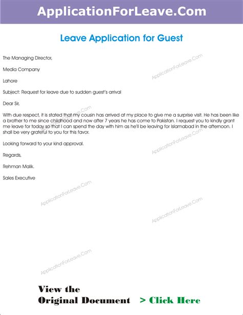 Answer simple questions to make a leave of absence on any device in minutes. Leave Application for Guest Coming
