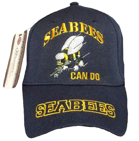 Us Navy Seabees Baseball Cap Blue Military Hat With Logo Emblem For Men