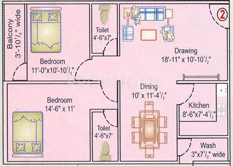 1144 Sq Ft 2 Bhk Floor Plan Image Lakshmi Infratech Marvel Available