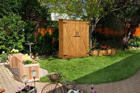 Mcombo Outdoor Wooden Storage Shed Utility Tools Organizer Garden Lawn