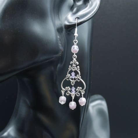 Pink Chandelier Earrings With Glass Beads Etsy Pink Chandelier