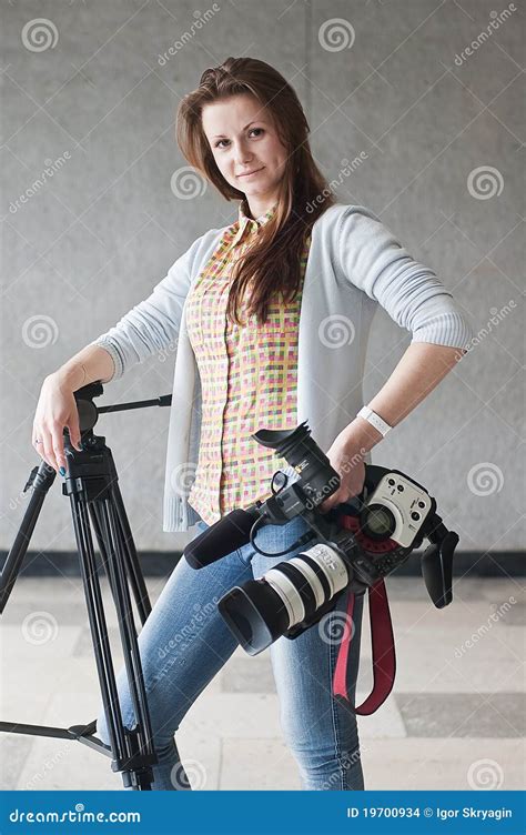 Dziewczyny Videocamera Zdjęcie Stock Obraz Złożonej Z Profesjonalizm