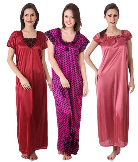 Buy Masha Multi Color Satin Nighty And Night Gowns Pack Of 3 Online At Best Prices In India Snapdeal
