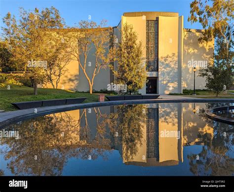 Reflection Of A Chapel On The Campus Of Occidental College Stock Photo