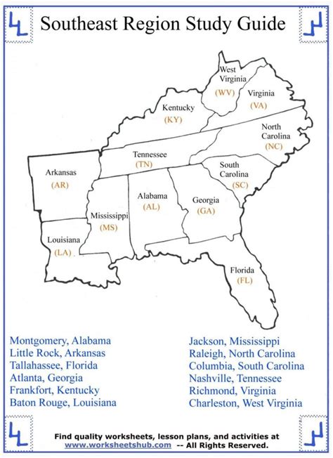Southeast States And Capitals Worksheets Kidsworksheetfun