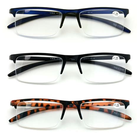 3 Pairs Half Rim Rectangular Readers With Spring Hinge Extended