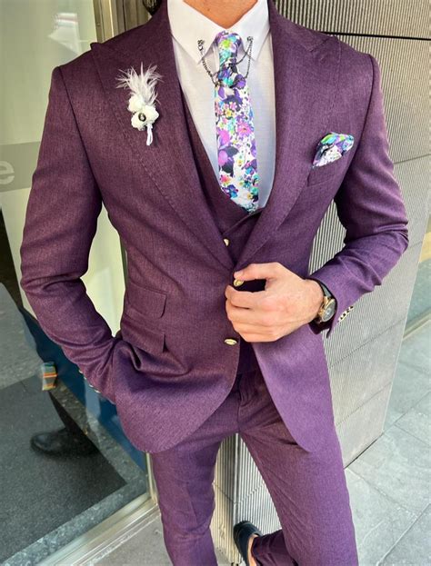 Purple Italian Designed Slim Fit Suit For Men By