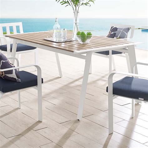 Roanoke 73 Outdoor Patio Aluminum Dining Table In White Natural