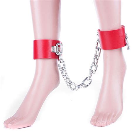 Aliexpress Com Buy Pu Leather Locking Ankle Cuffs With Heavy Metal Chain Adult Sex Slave