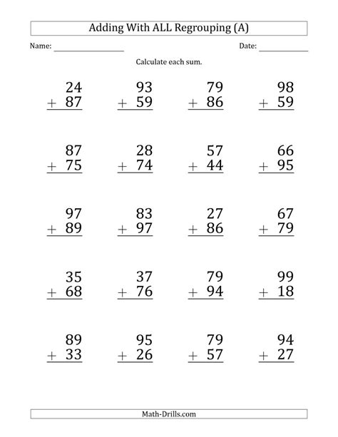 Adding Double Digits Worksheets