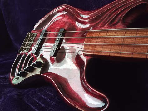 Custom Handmade Sculpted Fretless Jazz Bass Blood Red Reverb