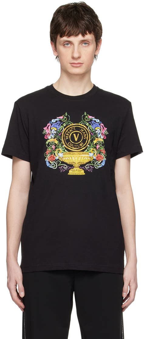 Black V Emblem Garden T Shirt By Versace Jeans Couture On Sale