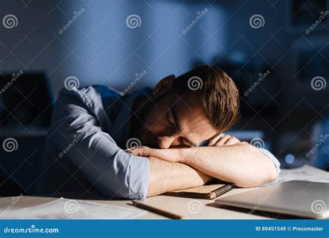 Exhausted Office Worker Falling Asleep At Desk Stock Image Image Of