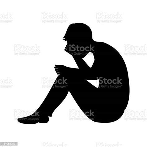 Sad Man Sitting On The Floor Hugging His Knees Icon Vector Stock