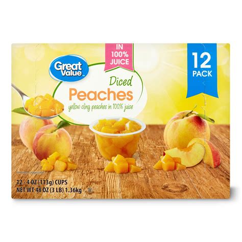 Great Value Diced Yellow Cling Peaches In 100 Juice 4 Oz 12 Ct