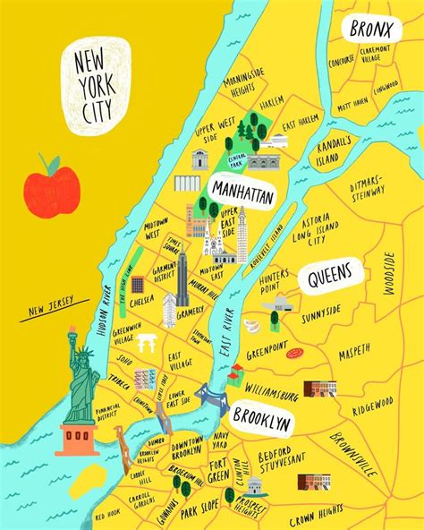 Illustrated Map Of Nyc New York City 8x10 Etsy Canada Nyc Map Map