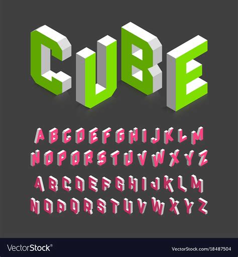 Isometric 3d Font Three Dimensional Alphabet Vector Image