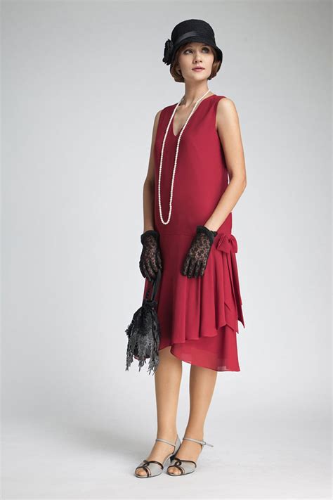 Maroon Red Chiffon Flapper Dress With Drape And Bow 1920s Dress Great