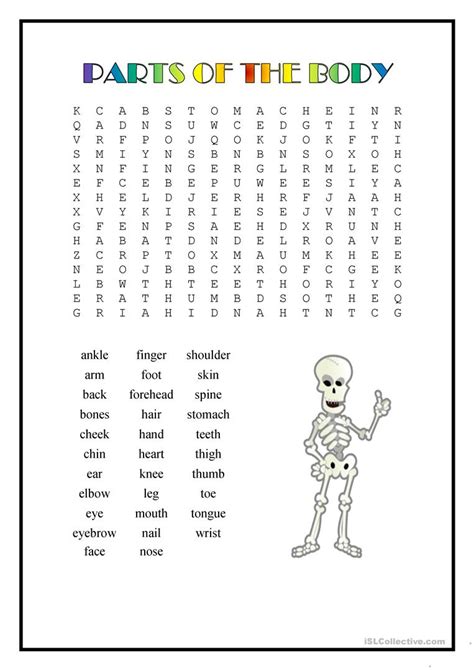 Body Parts Wordsearch English Esl Worksheets For Distance Word