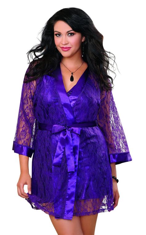 Dreamgirl Women S Plus Size Lace Robe And Satin Chemise