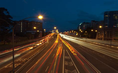Time Lapse Photo Of Road With Car Lights During Nighttime Hd Wallpaper