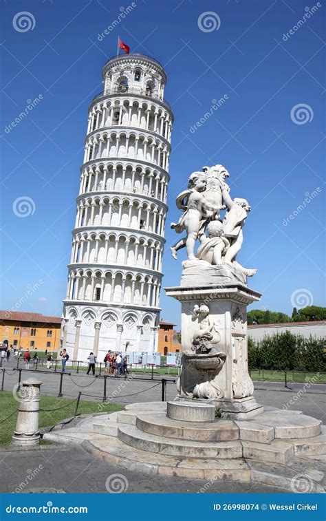 Statue Of Angels Near Leaning Tower Of Pisa Italy Editorial Stock