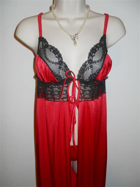 sexy vintage red nightgown and bikini panty set 1970 s darling body fashions nightgown set medium