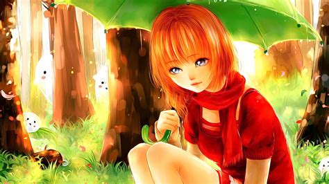Imagini De Fundal Copaci Ilustrare Fete Anime Par Scurt Roșu