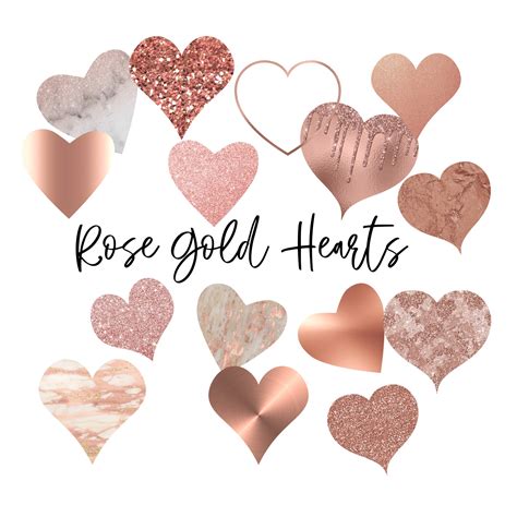Rose Gold Heart Clipart Pink Rose Gold Hearts Glitter Etsy