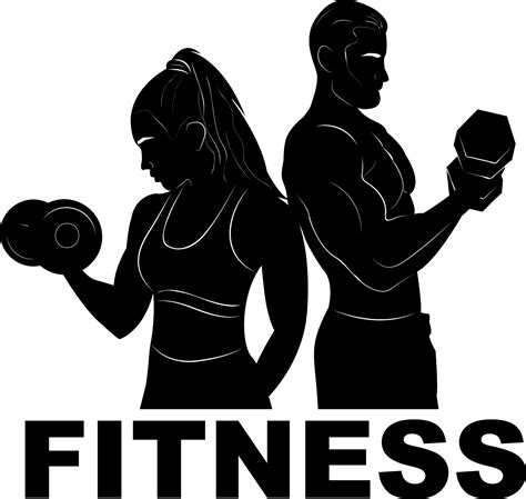 Sport Man And Woman In Training Fitness Silhouette Dumbbells Logo