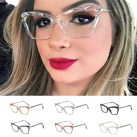 1 Piece Fashion Square Glasses Frames Women Cat Eye Glasses Frame Clear Lens Metal Vintage