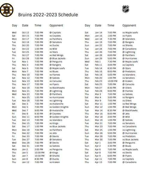 Boston Bruins 2022 23 Season Schedule