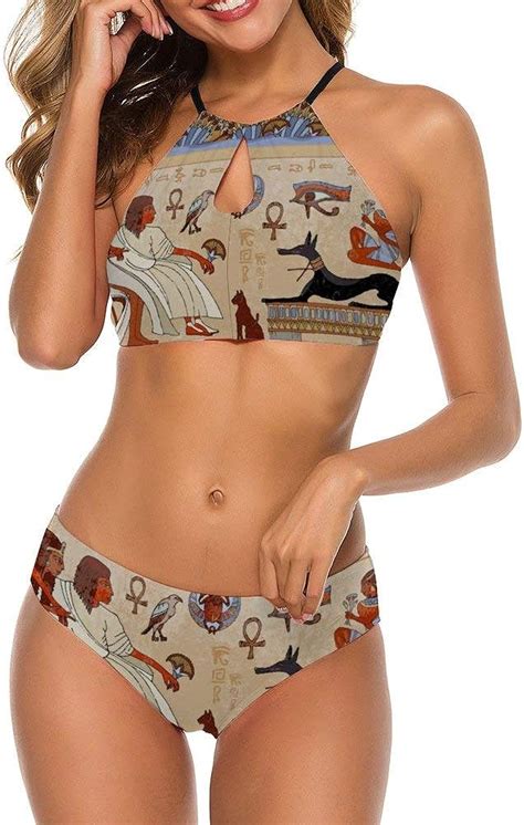 azfvveu ancient hieroglyph egyptian culture womens two piece bikini swimsuits padded swimwear