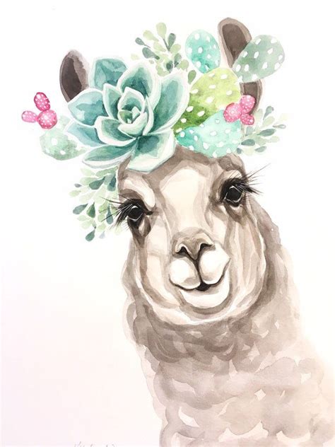 Set of high quality hand painted watercolor elements: Drama Llama Watercolor PRINT | Cactus art, Watercolor ...