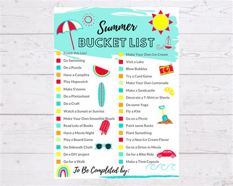 Summer Days Bucket List Printable Best Ideas Summer Checklist Etsy