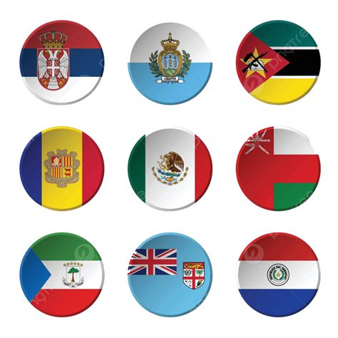 Insignias Redondas Con Banderas Del Mundo 9 Países Establecen Emblema