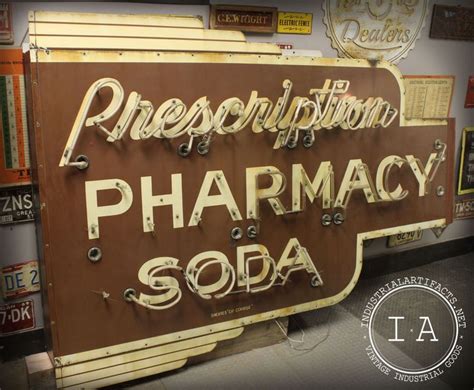 Vintage Art Deco Prescription Pharmacy Soda Large Porcelain Neon Sign